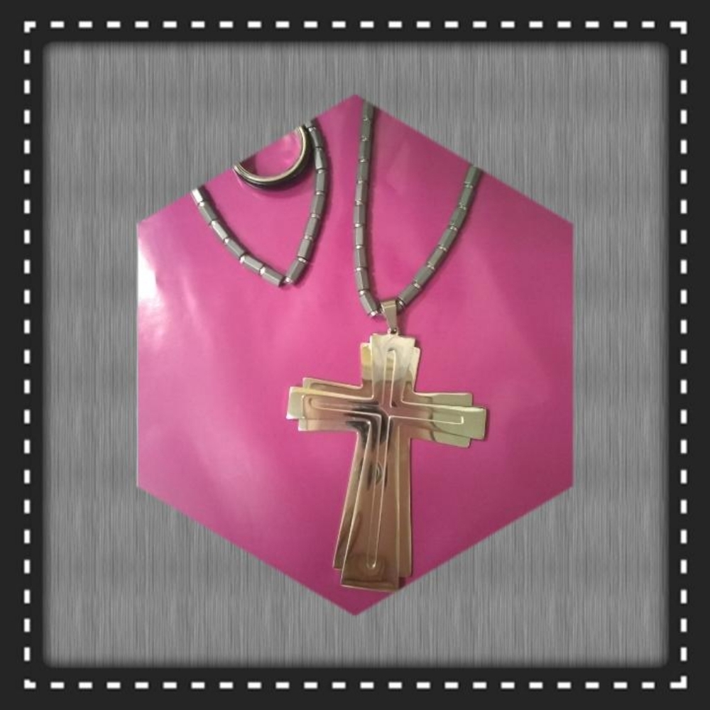 Stainless Steel Hematite Cross, Ring & Bracelet